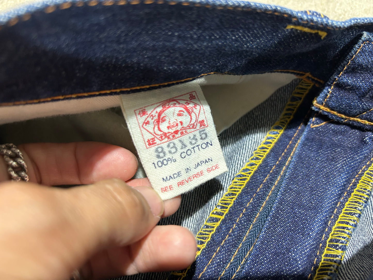 Evisu Big Print Selvedge Jeans - Navy/White Size 34
