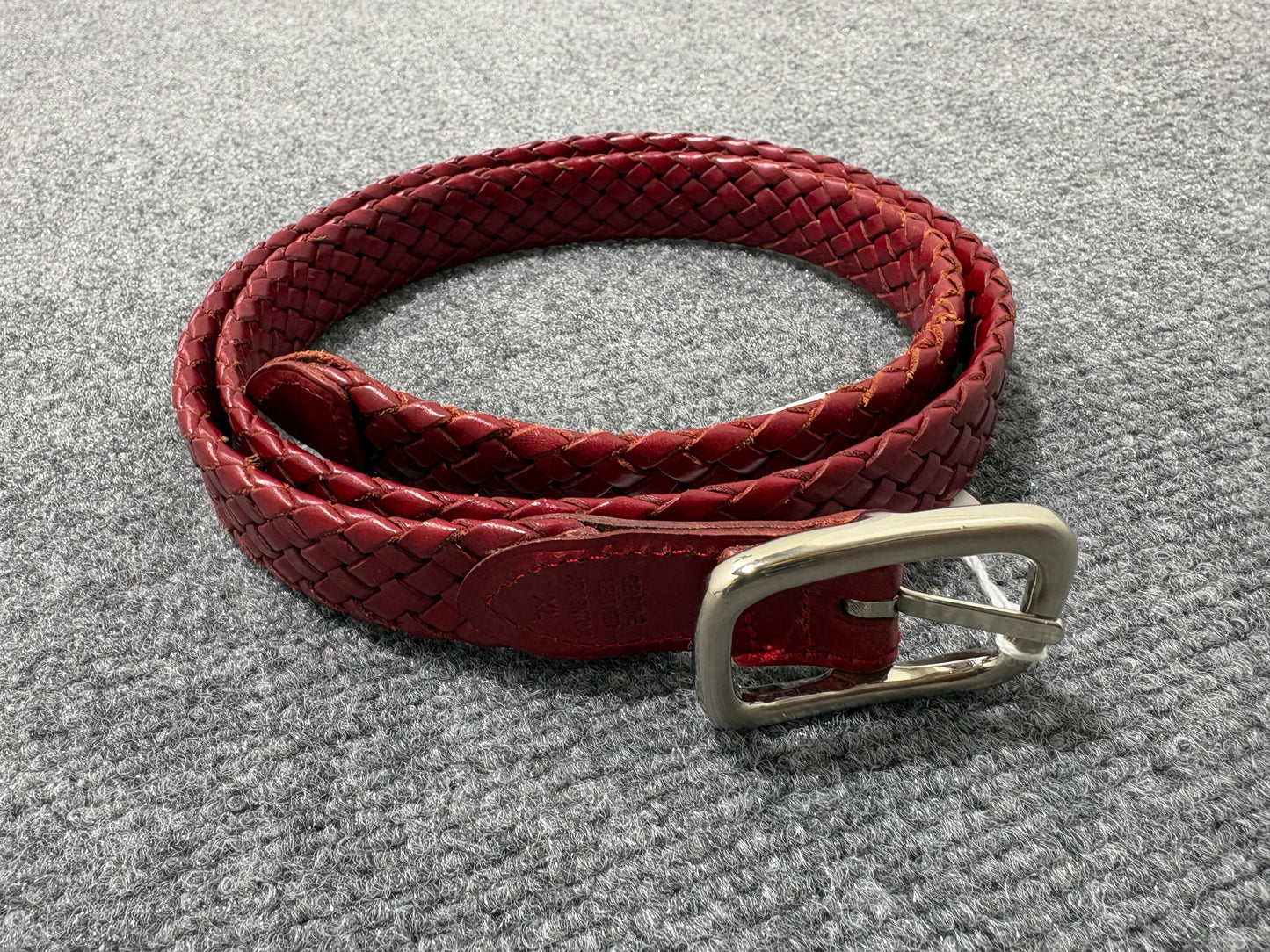 Braided Leather Belt - Red