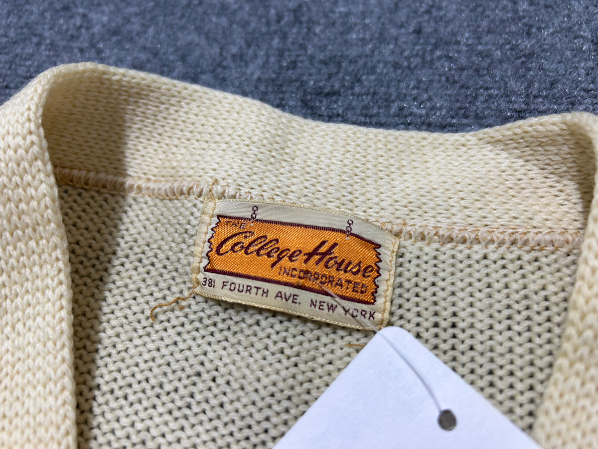 1960s College House Varsity Cardigan - Cream Size Large