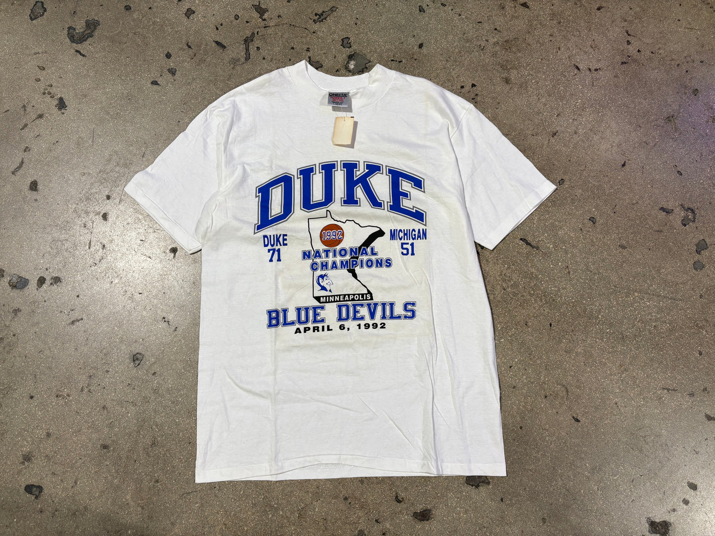 1992 Duke Basketball National Champs Tee - White Size Large