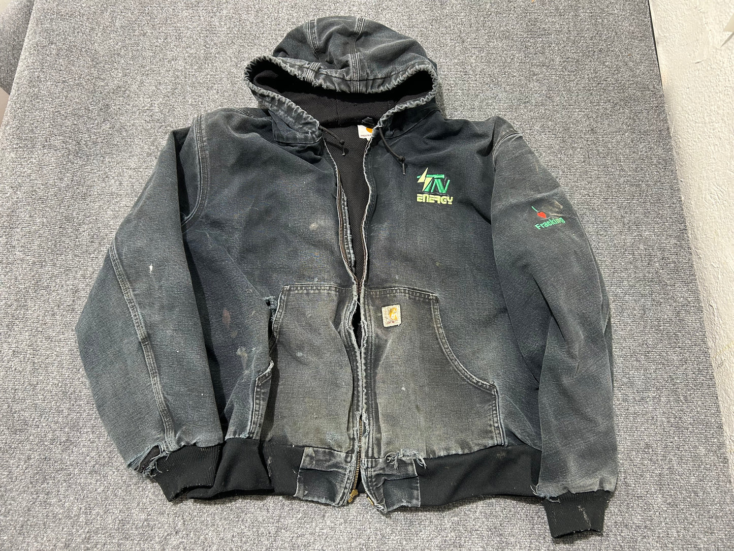 Carhartt I Love Fracking Hooded Work Jacket - Black Size XXL(BROKEN ZIPPER)