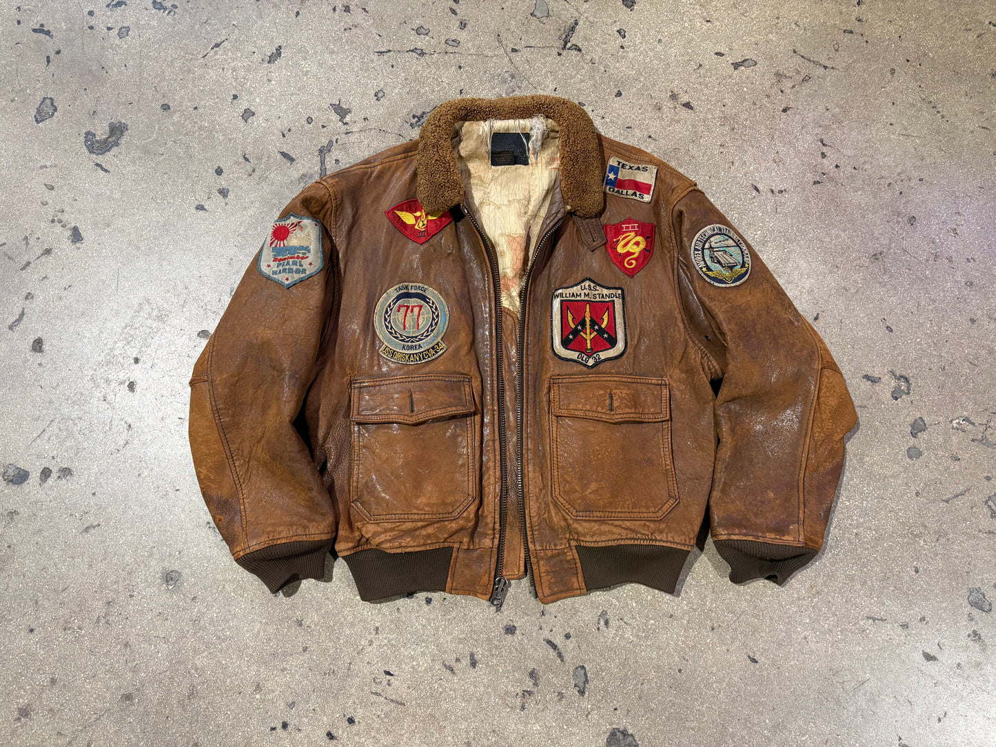 Avirex Leather A2 Patches Flight Jacket - Light Brown Size XL
