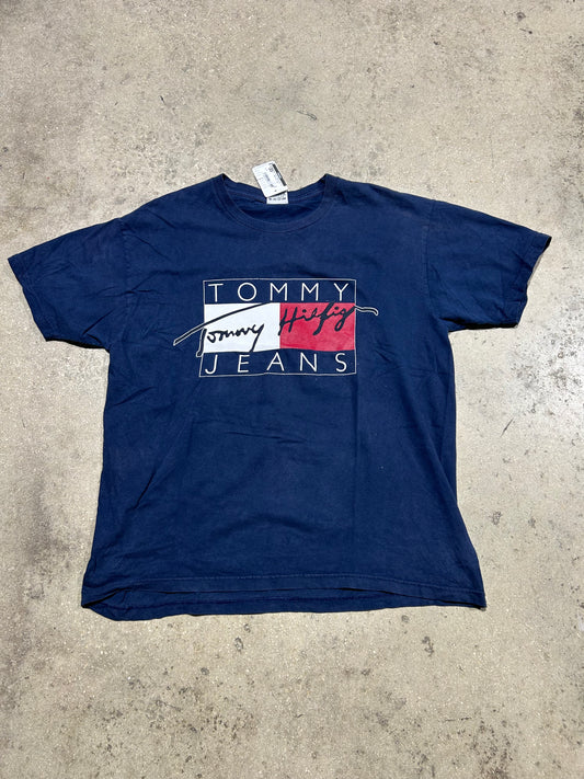 Tommy Hilfiger Logo Tee - Navy Size Large