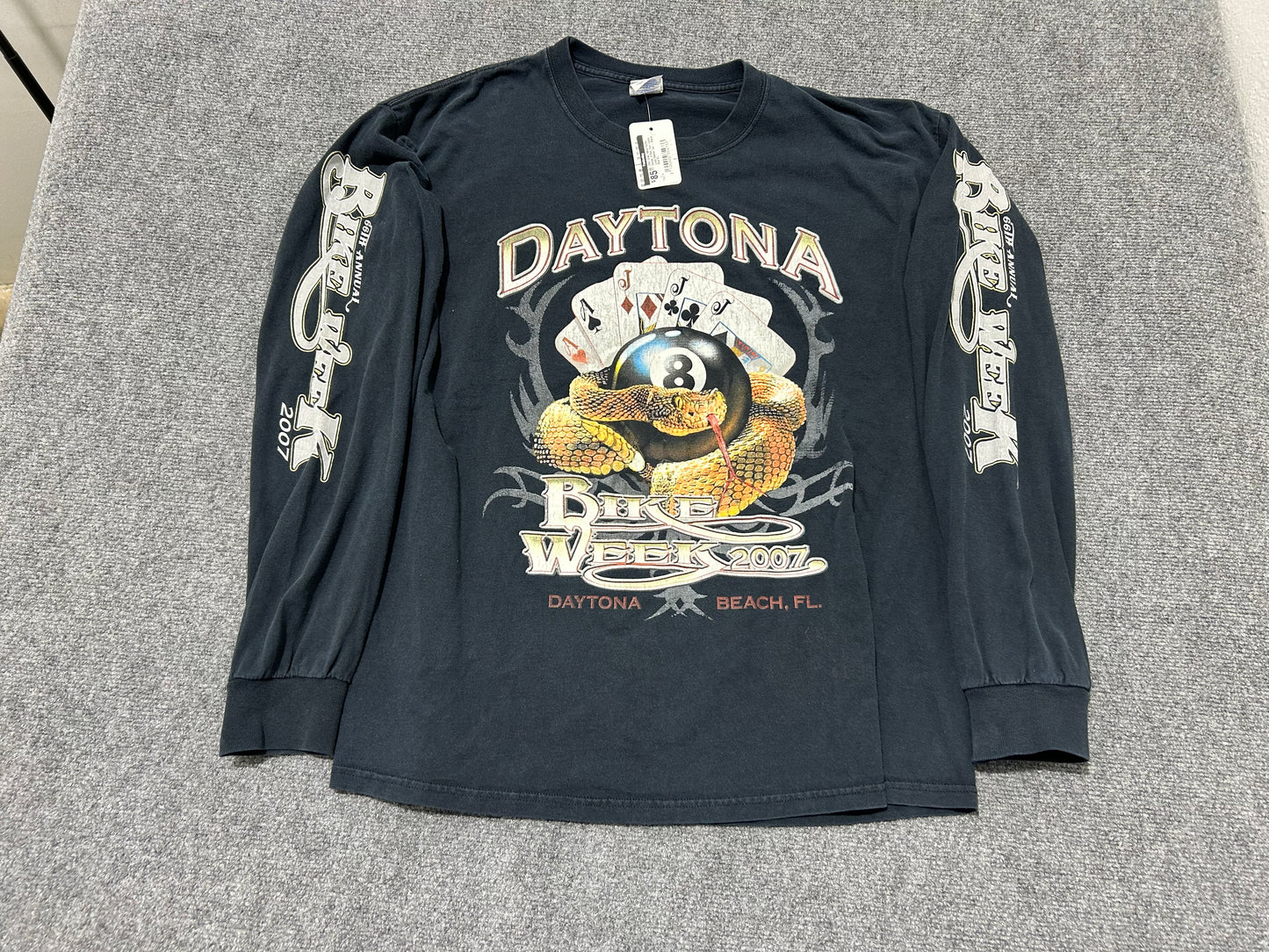 2007 Bike Week Rattle Snake, 8 Ball, And Cards Long Sleeve Tee - Black Size XL