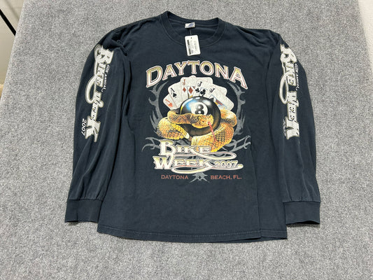 2007 Bike Week Rattle Snake, 8 Ball, And Cards Long Sleeve Tee - Black Size XL