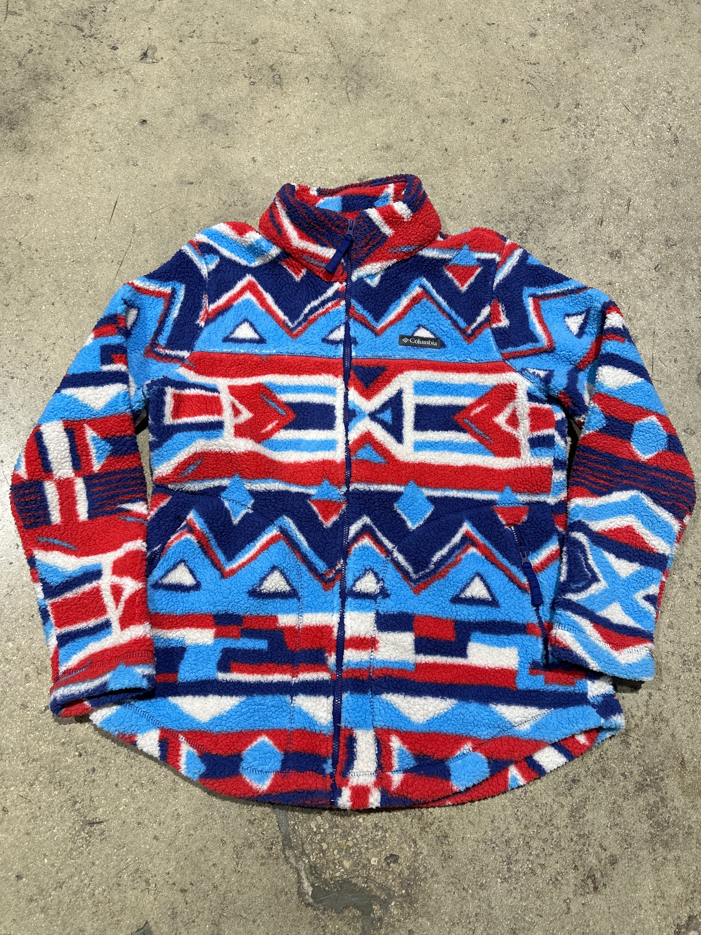 Columbia Navajo Fleece Zip Up Jacket - Red/White/Blue Size Medium