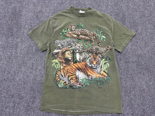 Wildlife Big Cats Tee - Olive Size Medium