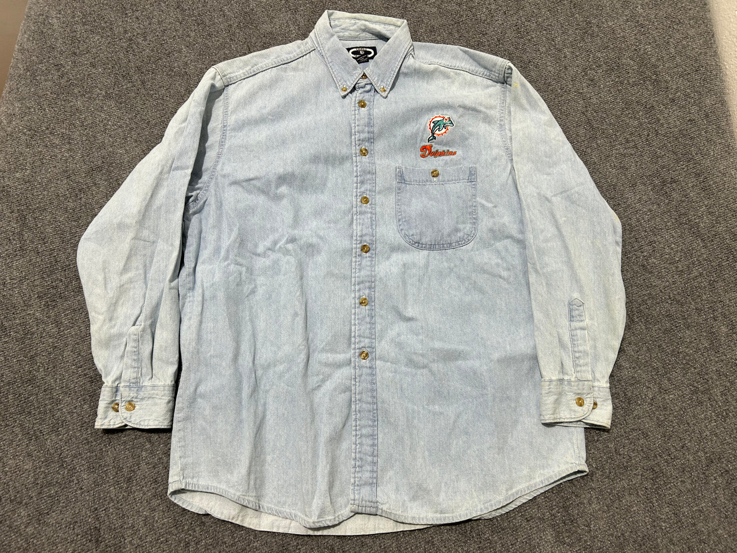 Miami Dolphins Denim Button Shirt - Light Blue Size Large (con)