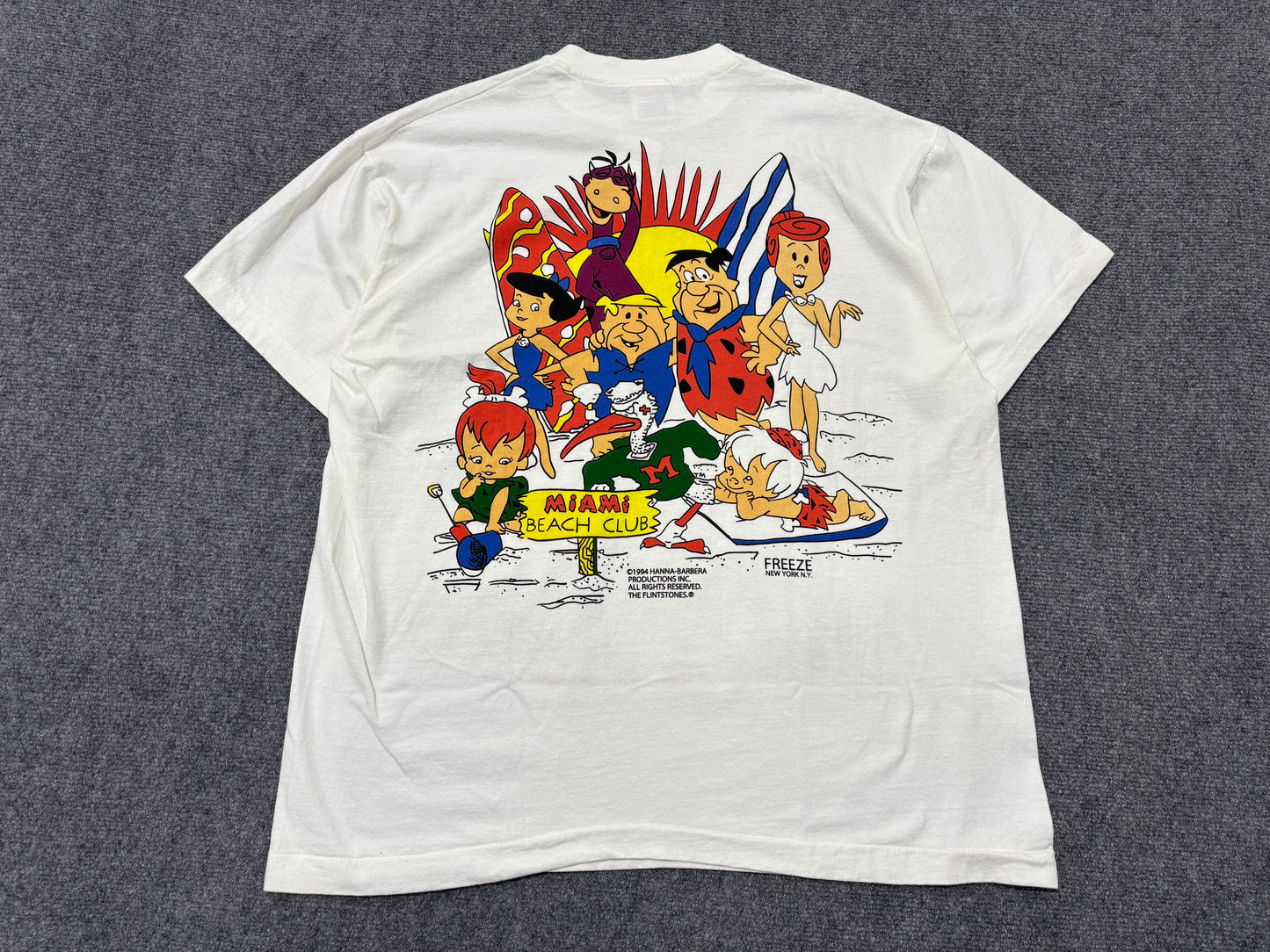1994 Miami Beach Club Flintstones Tee - White Size XL