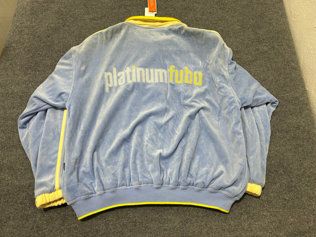 FUBU  Velour Fat Albert Zip Up Jacket - Blue/Yellow Size XXL