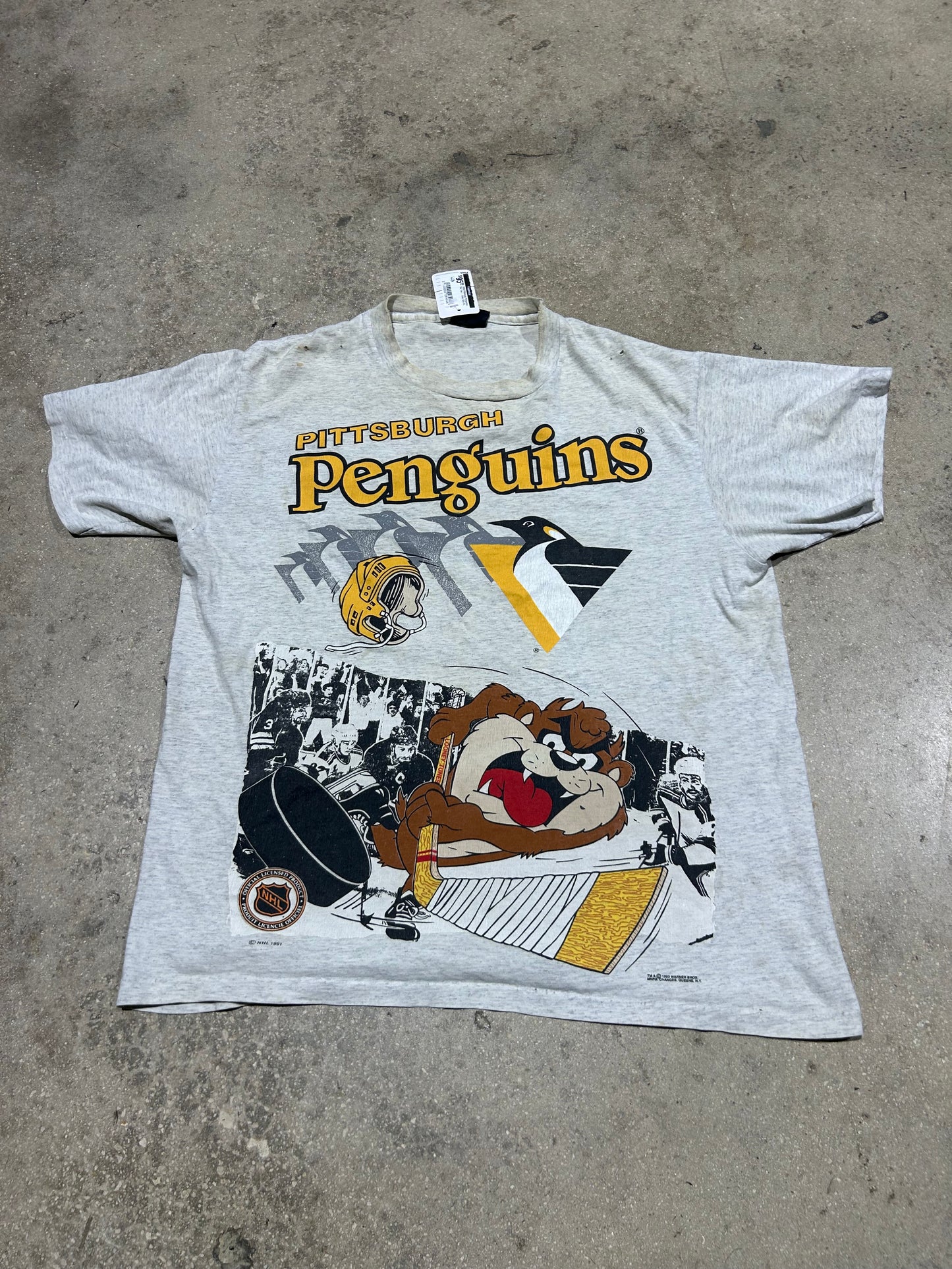 1993 Pittsburg Penguins Taz Tee - Grey Size XL