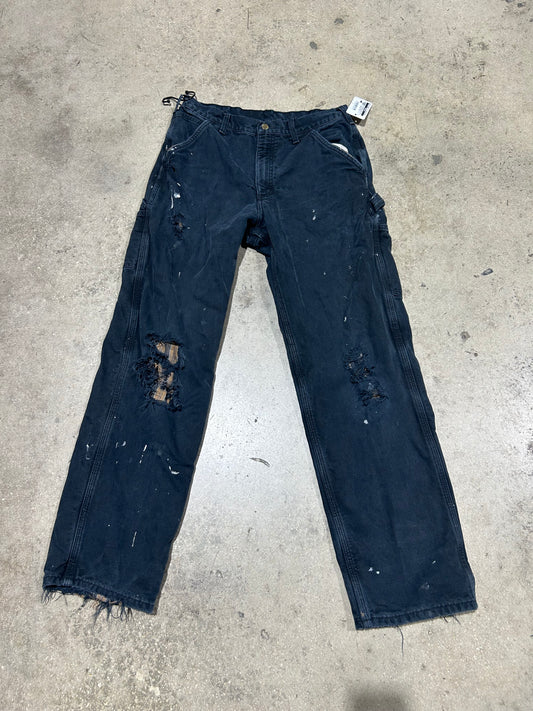Distressed Carhartt Plaid Liner Carpenter Pants - Black Size 32x32