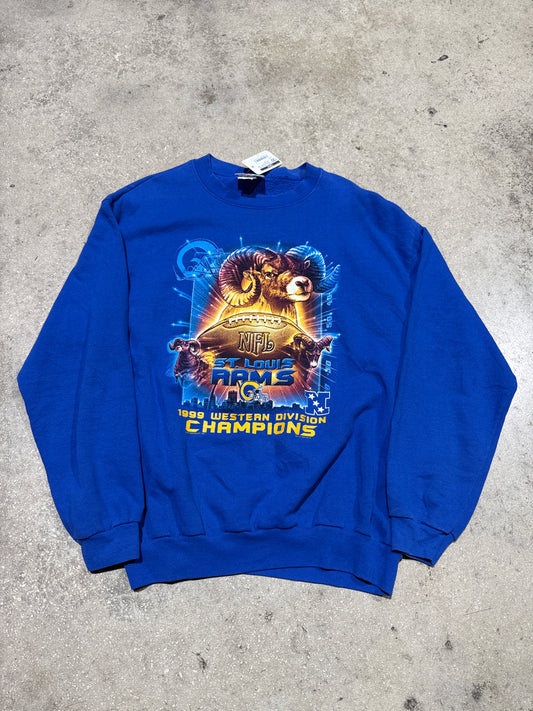 1999 St. Louis Rams WD Champs Crewneck - Blue Size Large