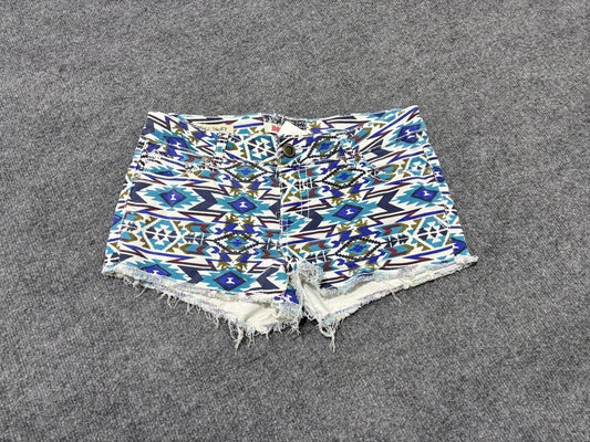 Hot Kiss Cici Aztec Micro Denim Shorts - White/ Blue Size 7