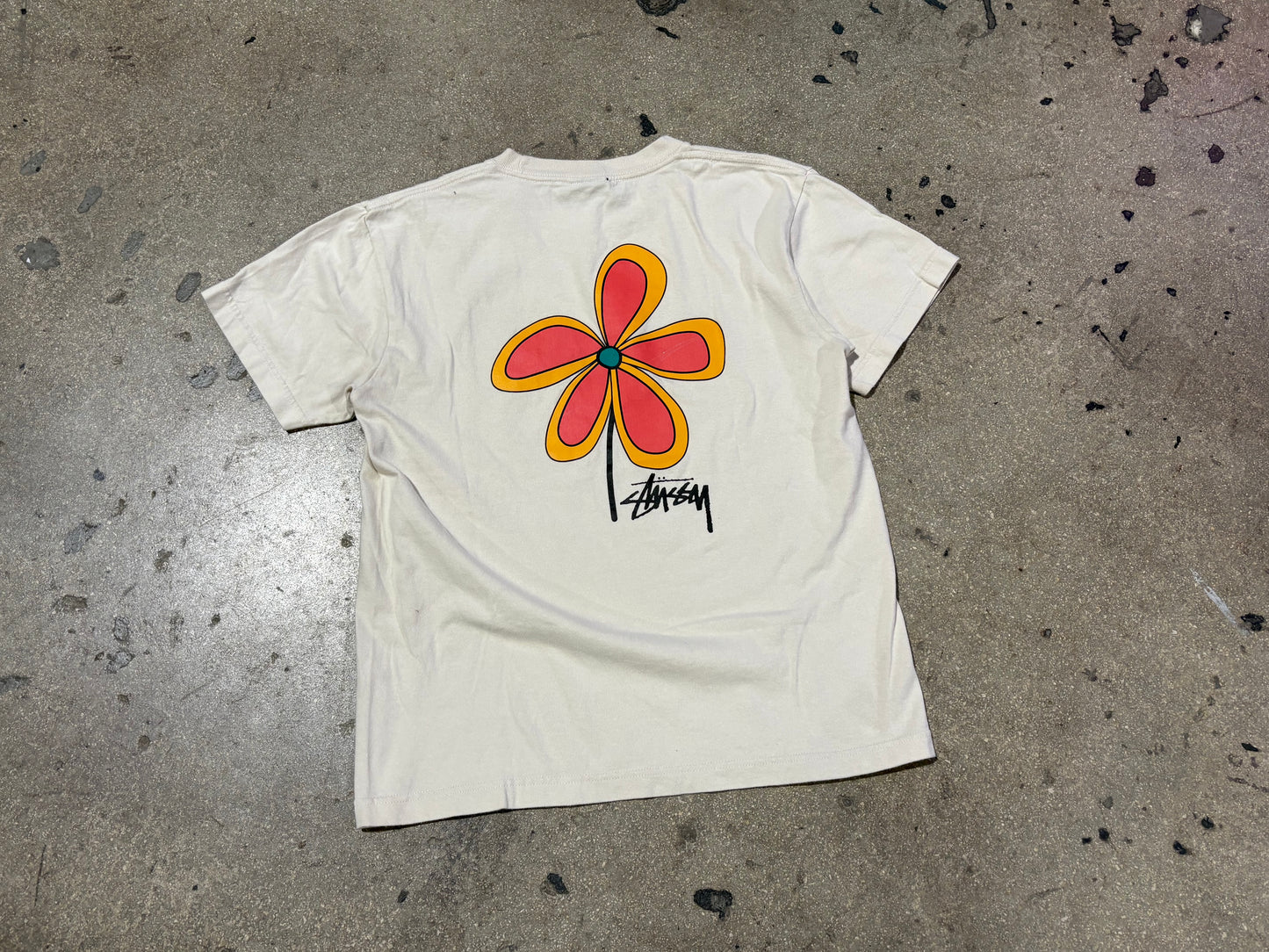 Stussy Flower Logo Tee - Beige Size Small