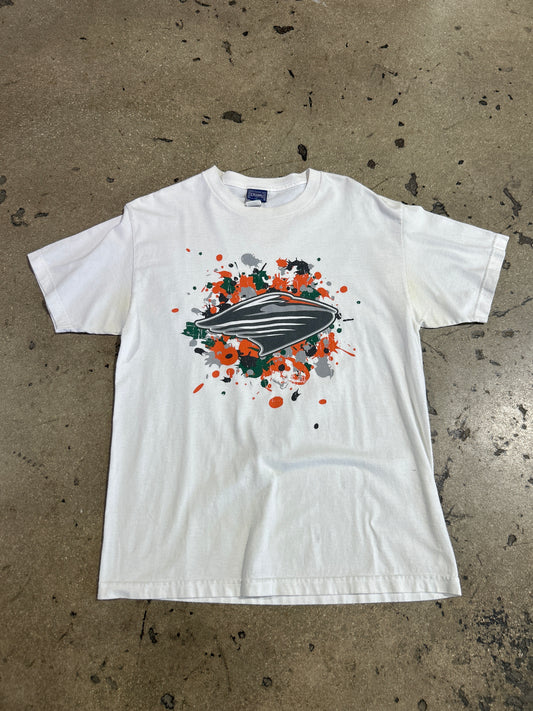 Miami Hurricanes Paint Splatter Logo Tee - White Size Medium (21x29)