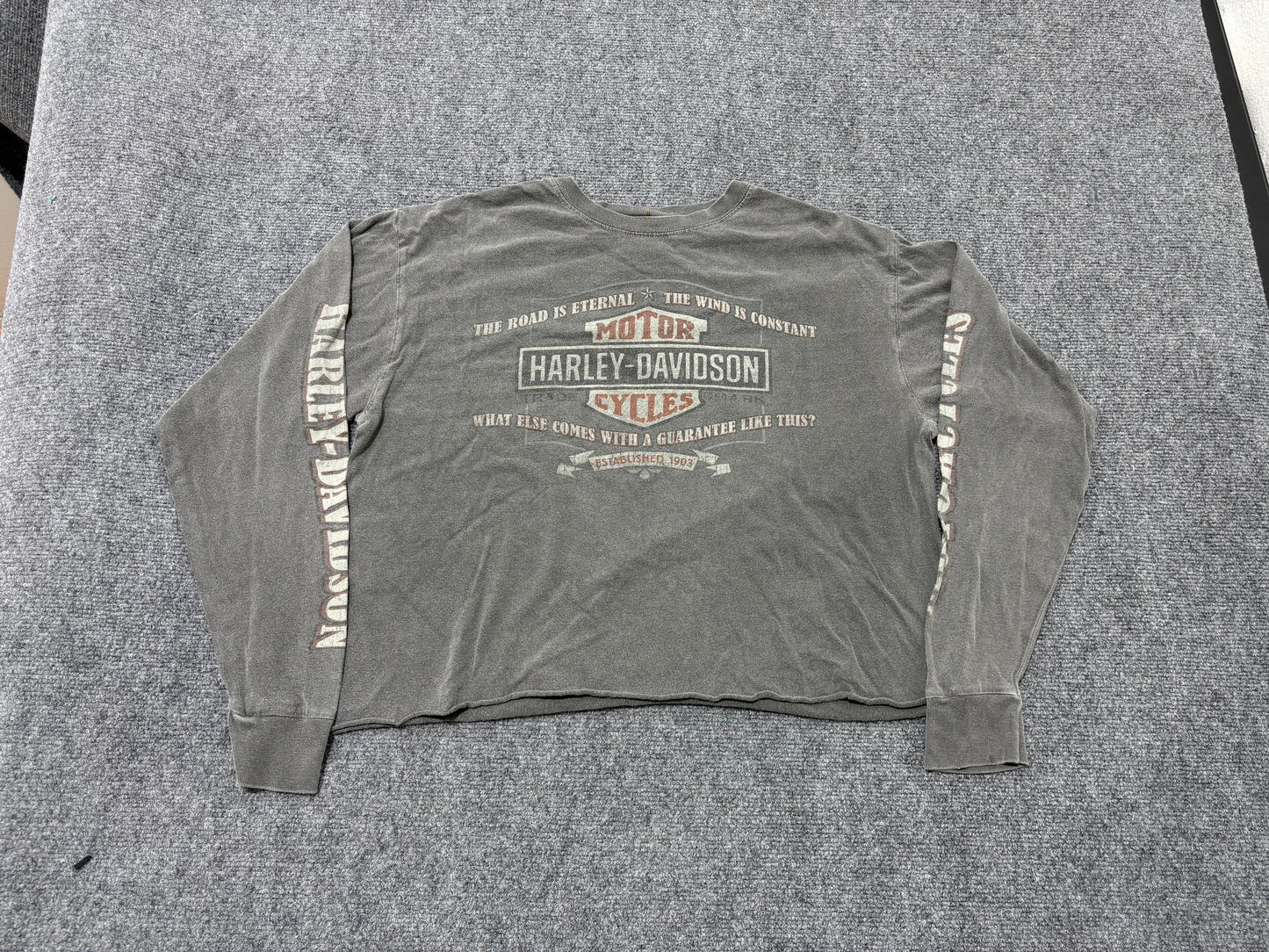Harley Davidson Cropped Long Sleeve Tee - Grey Size Medium