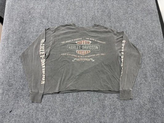 Harley Davidson Cropped Long Sleeve Tee - Grey Size Medium