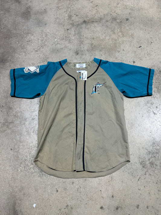 Starter Florida Marlins Canvas Jersey - Tan/Teal Size XL