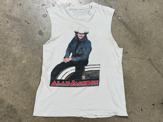 1991 Alan Jackson Dont Rock The Jukebox Sleeveless Tee - White Size Large