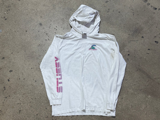 Stussy Wave Hooded Shirt - White Size XL