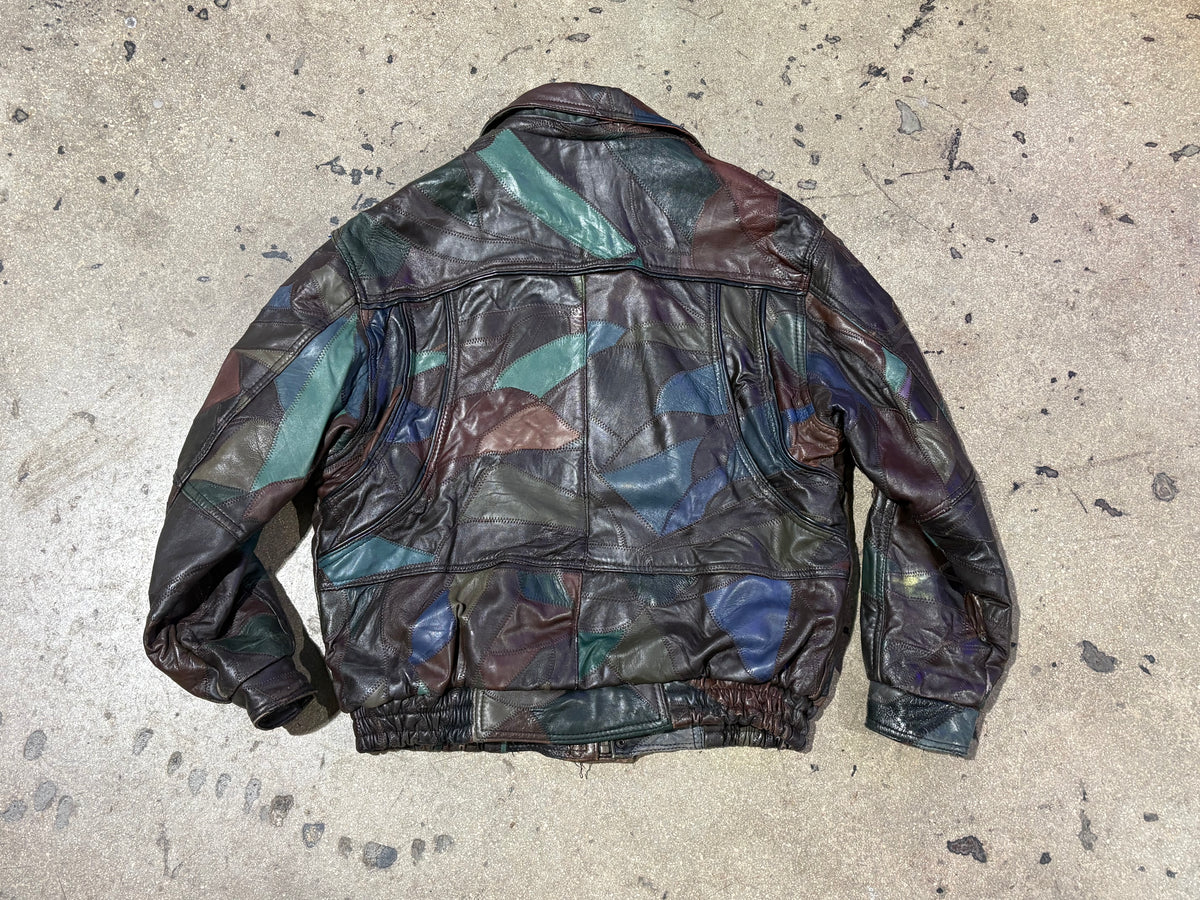 Italian Stone Genuine Leather Patchwork Jacket - Brown Size XL