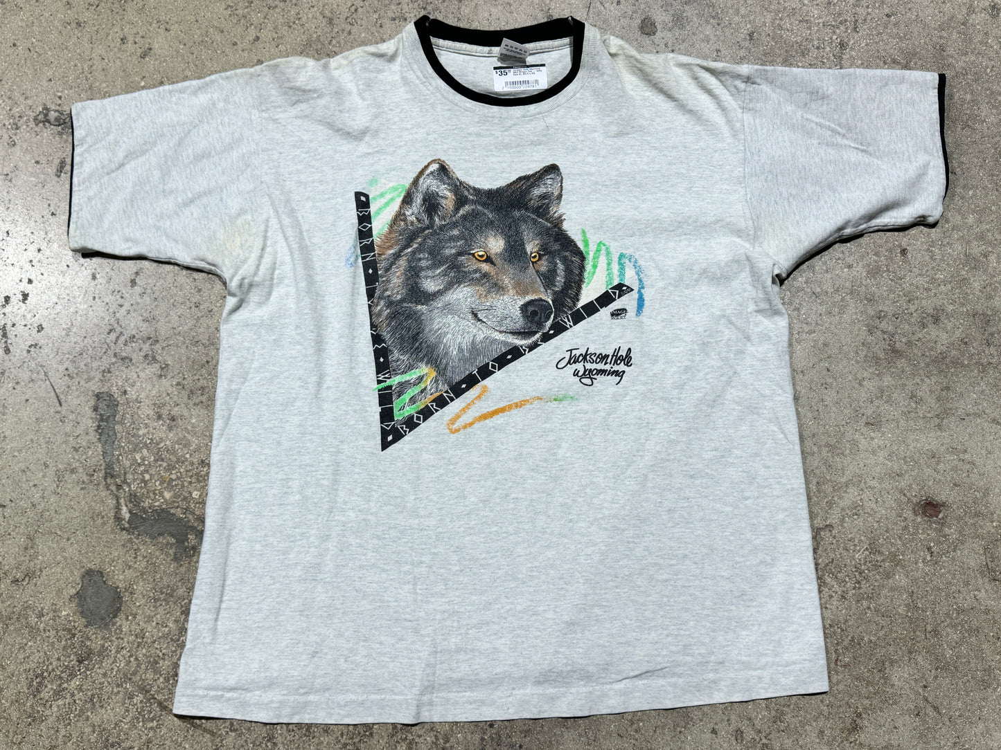 Jackson Hole Wyoming Wolf Ringer Tee - Grey Size XL