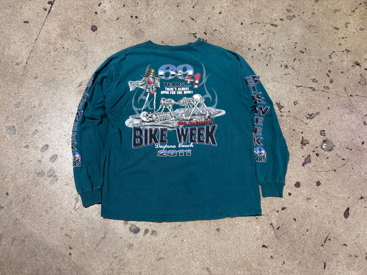2011 Daytona Bike Week 69 Longe Sleeve Tee - Teal Size Large