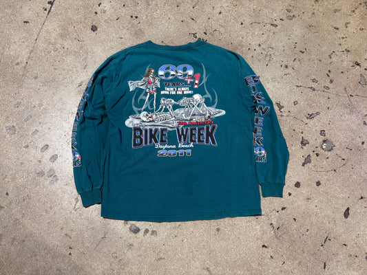2011 Daytona Bike Week 69 Longe Sleeve Tee - Teal Size Large