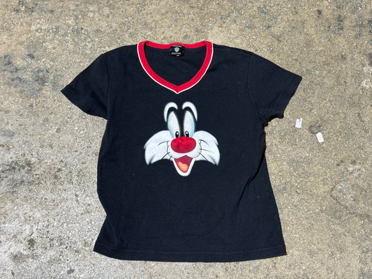 Womens 1993 Sylvester Ringer V Neck Tee - Black Size Large