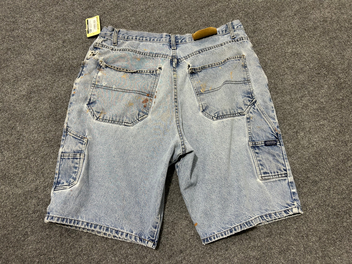 Thrashed Perry Ellis Carpenter Denim Shorts - Blue Size 36