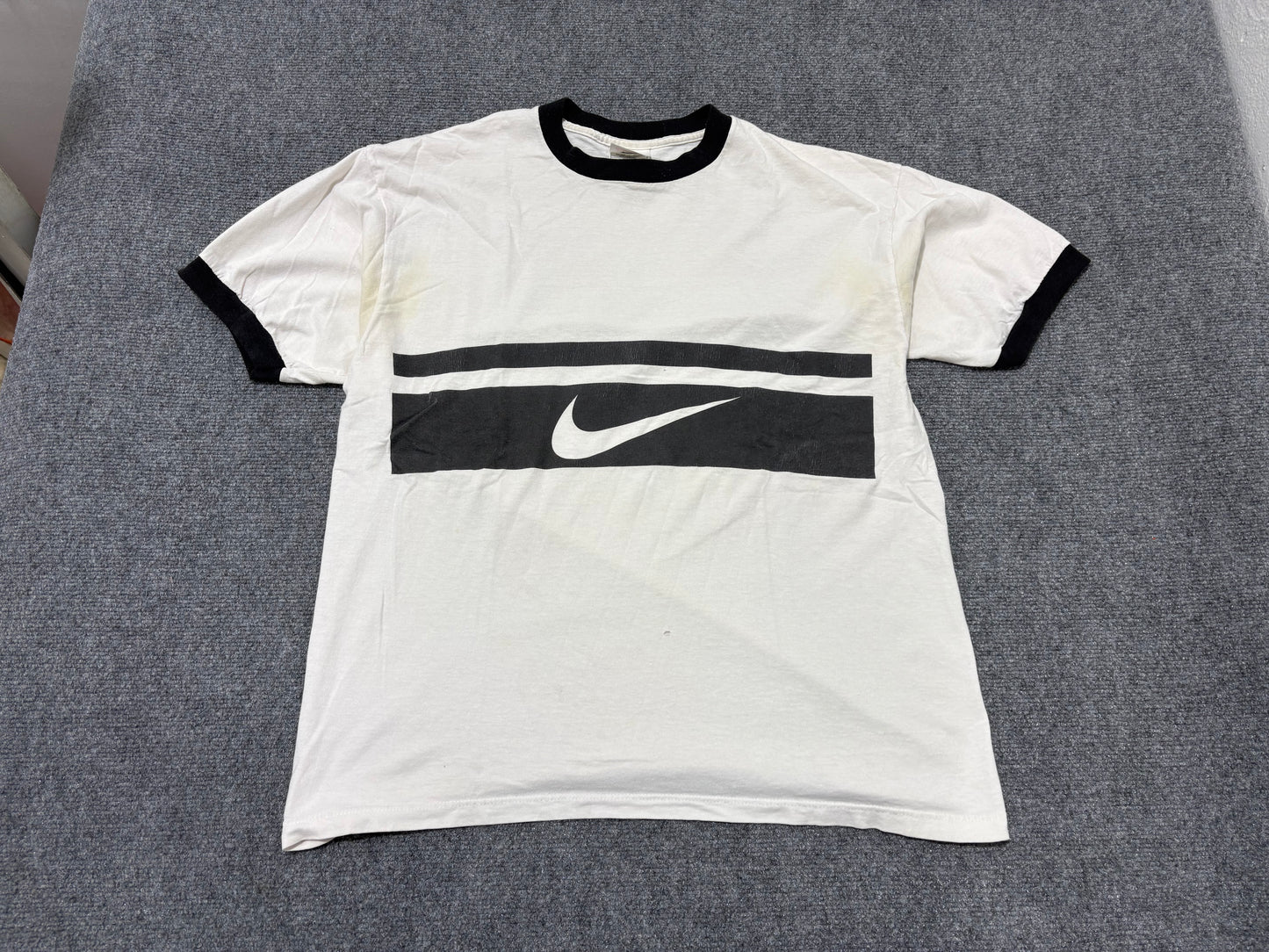 90s Nike Center Striped Ringer Tee - White Size Large