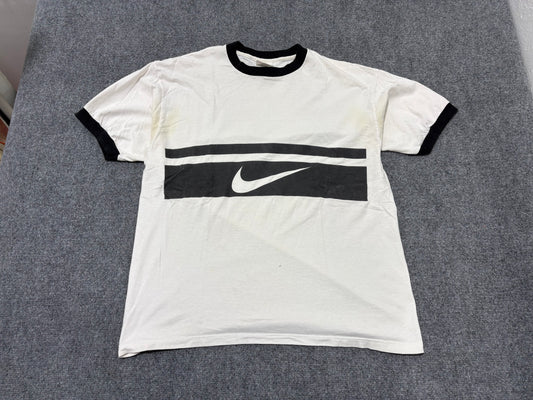 90s Nike Center Striped Ringer Tee - White Size Large
