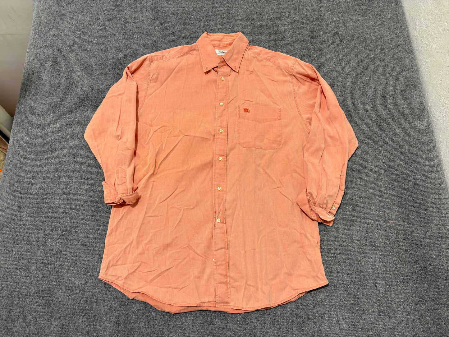 90s Burberry Pocket Button Up Shirt - Orange Size Medium