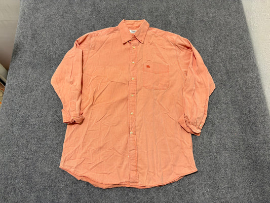 90s Burberry Pocket Button Up Shirt - Orange Size Medium