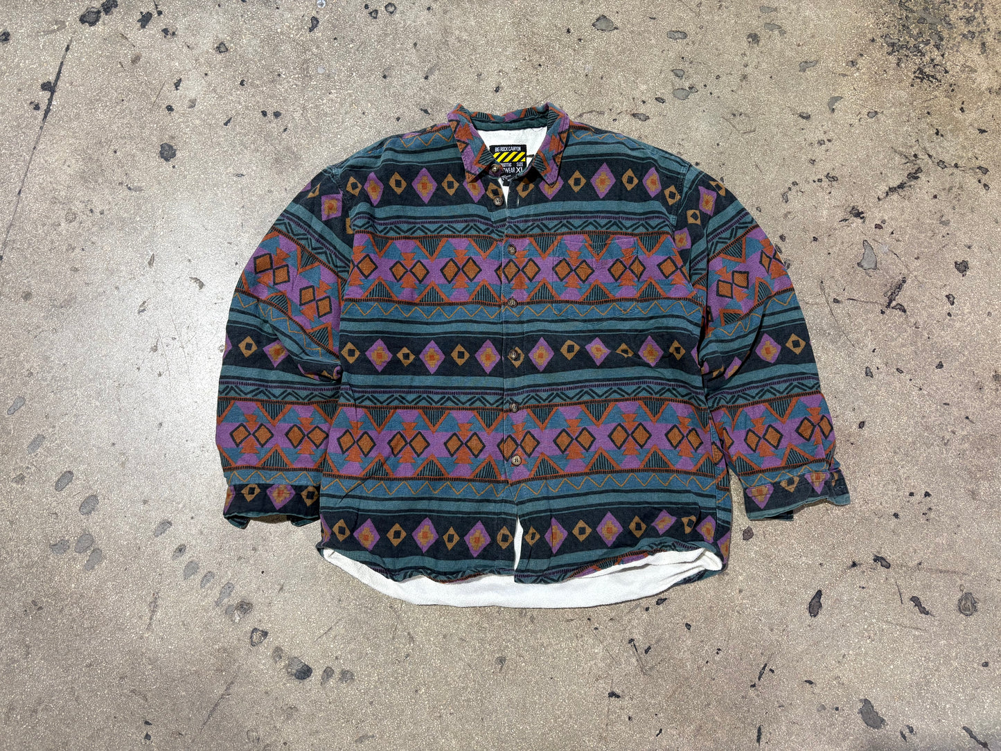 Big Rock Canyon Aztec Button Up Over Shirt - Green/ Purple Size XL