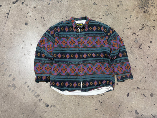 Big Rock Canyon Aztec Button Up Over Shirt - Green/ Purple Size XL