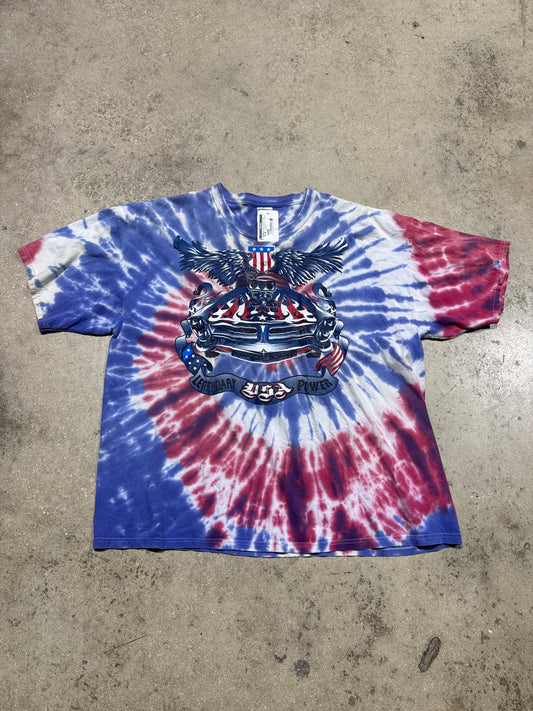 USA Legendary Power Flames Car Tee - Tie Dye Size XXL