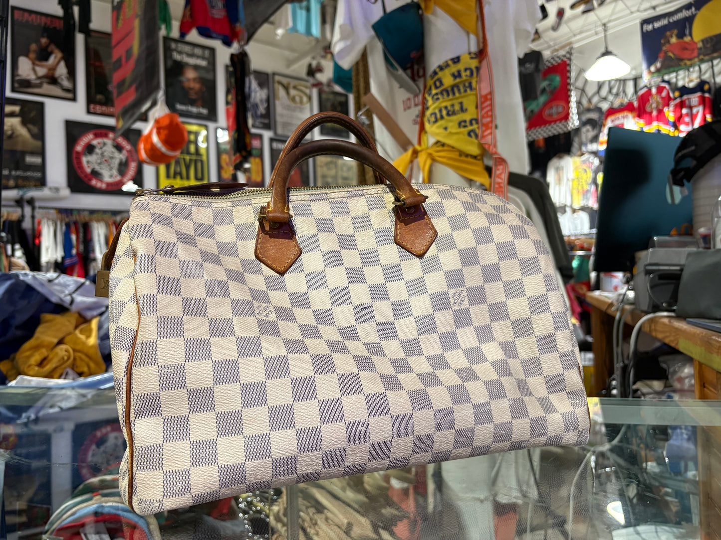 Louis Vuitton Speedy 30 Damier Azur Bag - White
