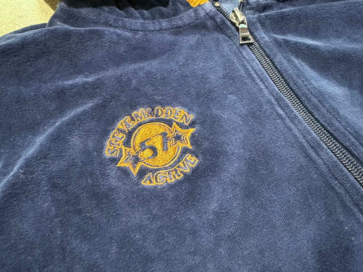Womens Steve Madden Velour Zip Up Hoodie - Navy/ Gold Size Large