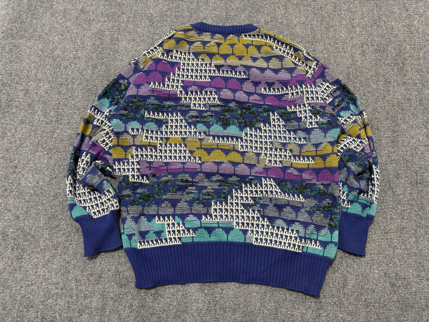 Pronto Uomo Patterned Knit Sweater - Blue / Purple /Teal Size Large