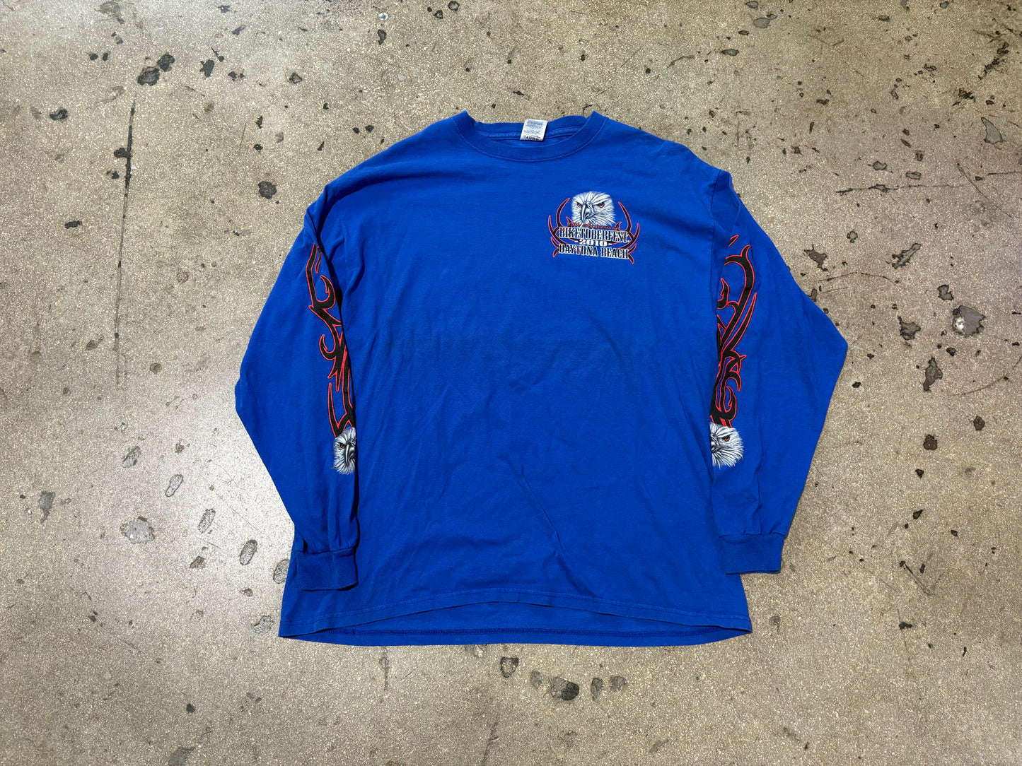 2010 Biketoberfest Long Sleeve Flaming Eagle Tee - Blue Size XL