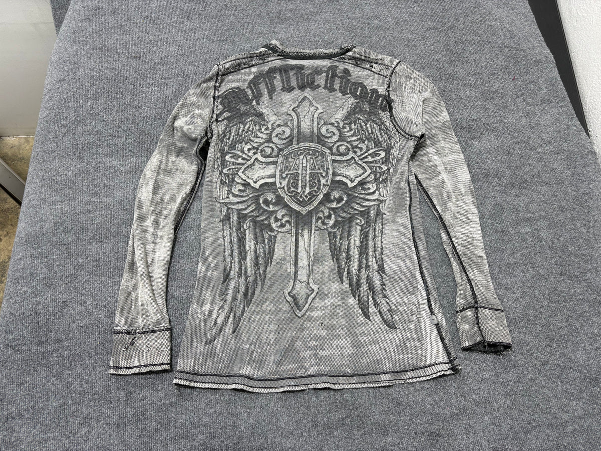 Affliction Reversible Thermal Long Sleeve - Grey Size Large
