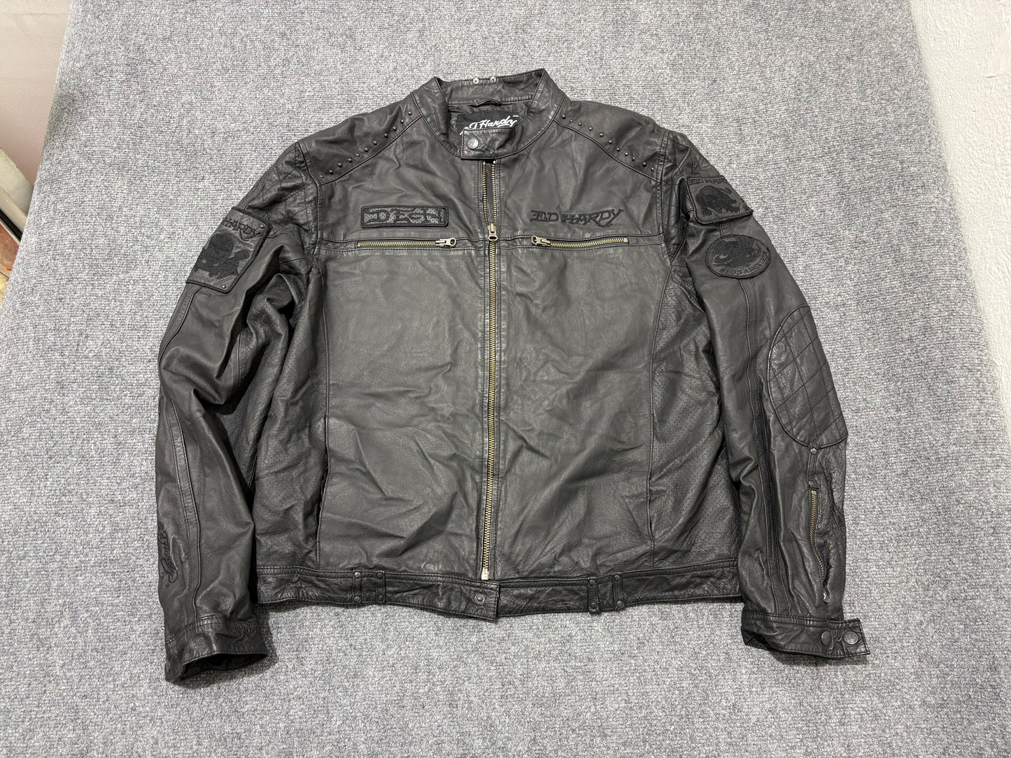 Ed Hardy Leather Jacket - Black Size XL