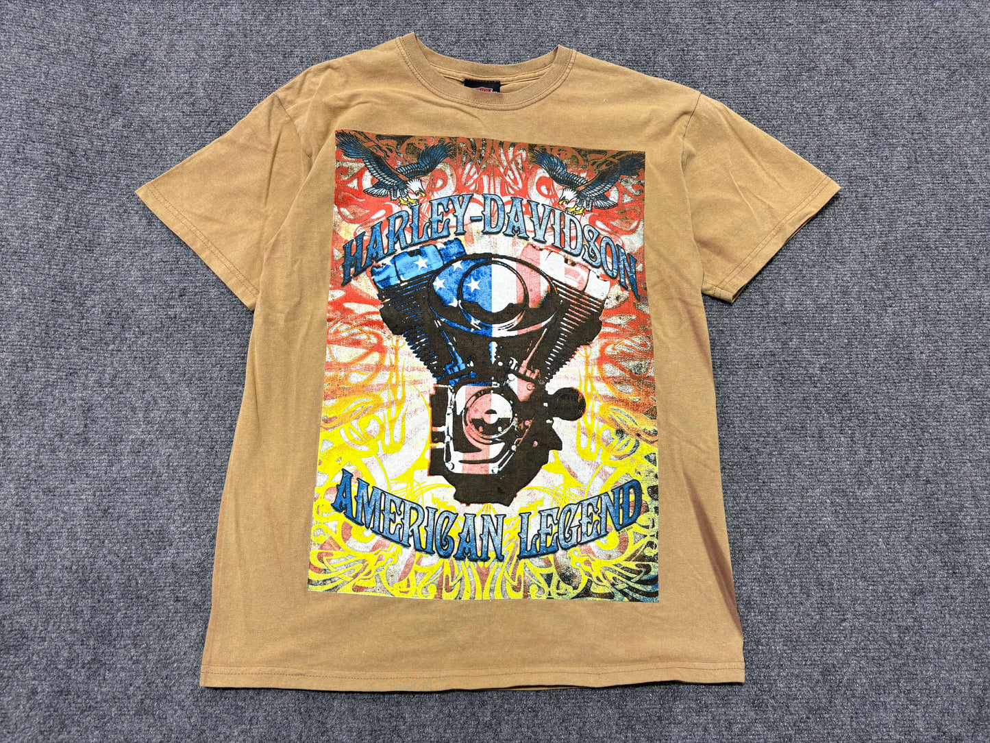 Faded 2010 Harley Davidson American Legend Tee - Light Brown Size Medium