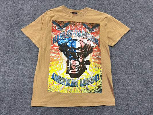 Faded 2010 Harley Davidson American Legend Tee - Light Brown Size Medium