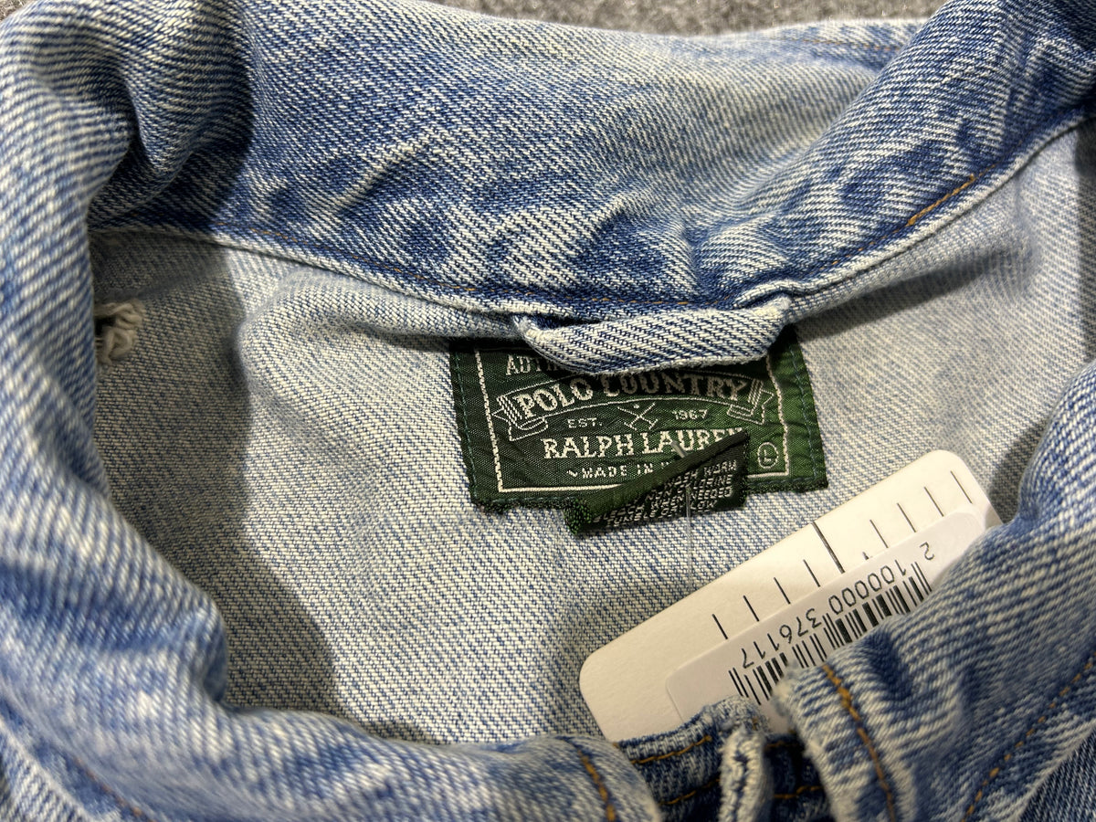 Thrashed Ralph Lauren Polo Country Denim Trucker Jacket - Blue Size Large