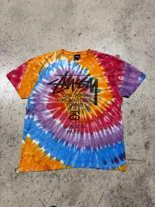 Stussy World Tour Cities Tee - Tie Dye Size Large