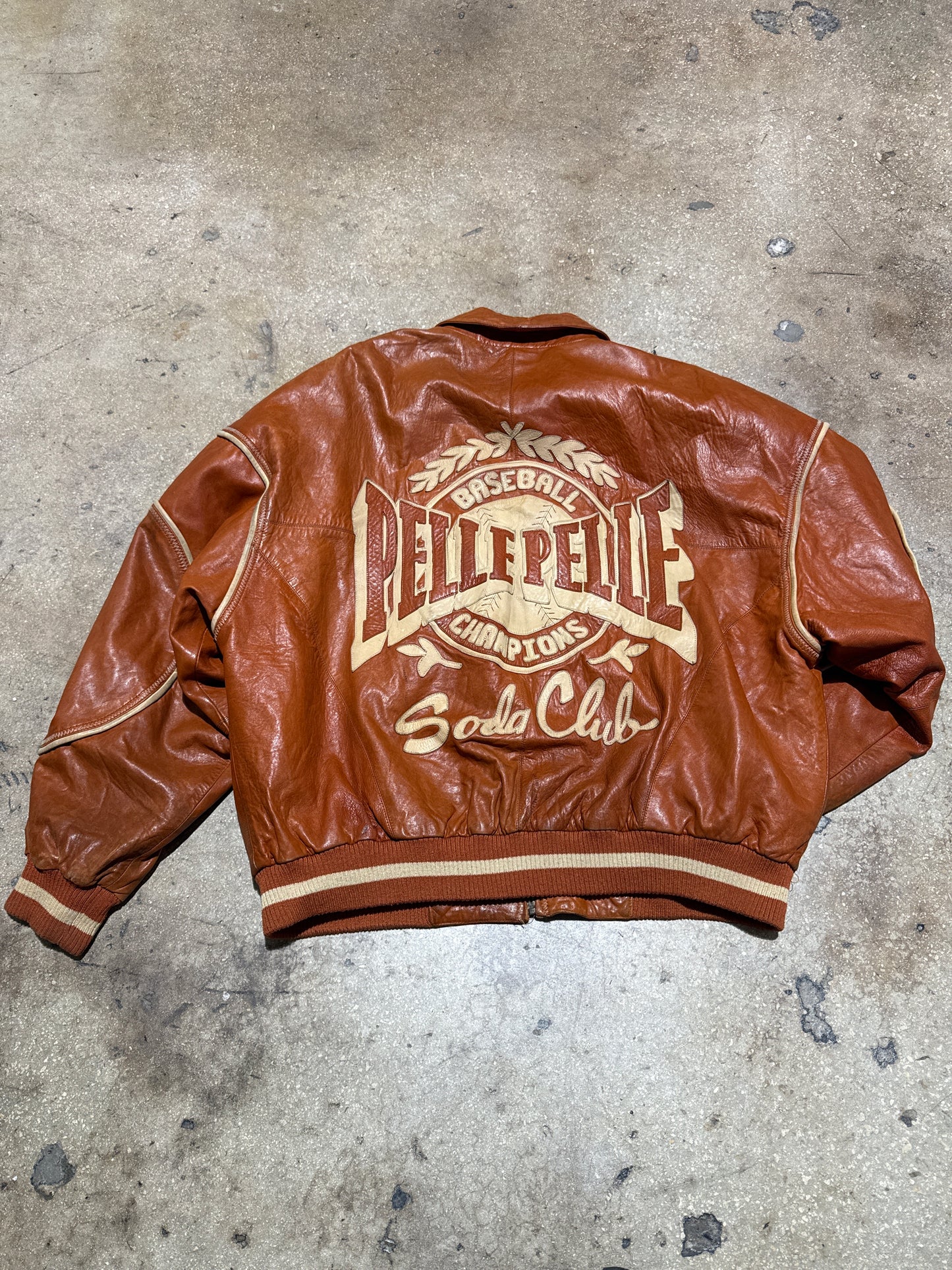 Pelle Pelle Baseball Champions Soda Club Jacket - Butta Pecan Size 46/XL
