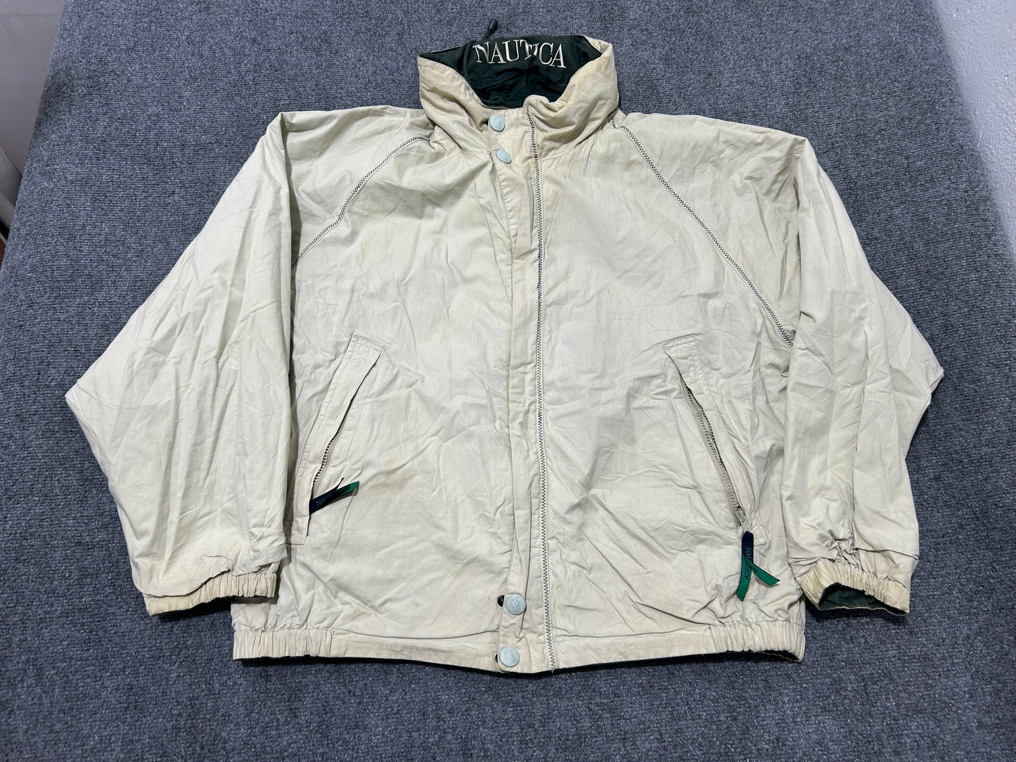 Nautica Reversible Outdoor Jacket - Green/Navy/Tan Size Large